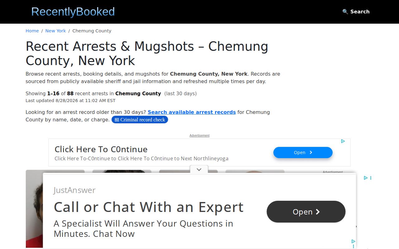 Chemung County recent-booking page at RecentlyBooked