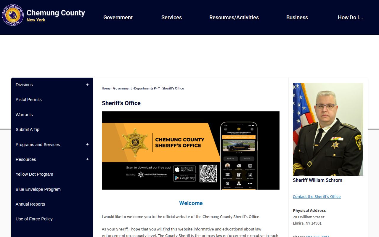 Chemung County Sheriff record and corrections source page