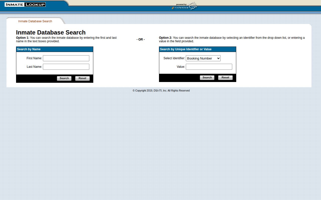Chemung County inmate roster and booking record search screen