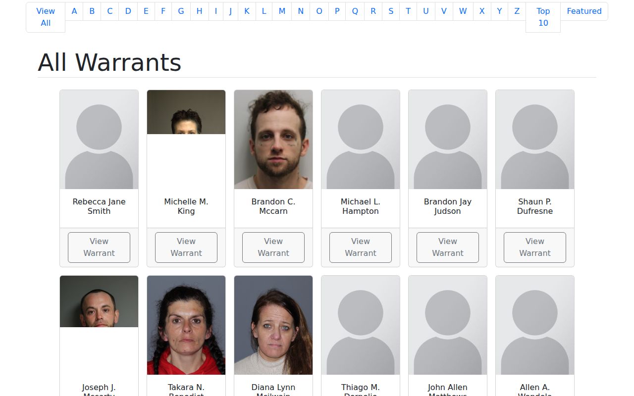 Chemung County wanted warrant showcase filters and record cards