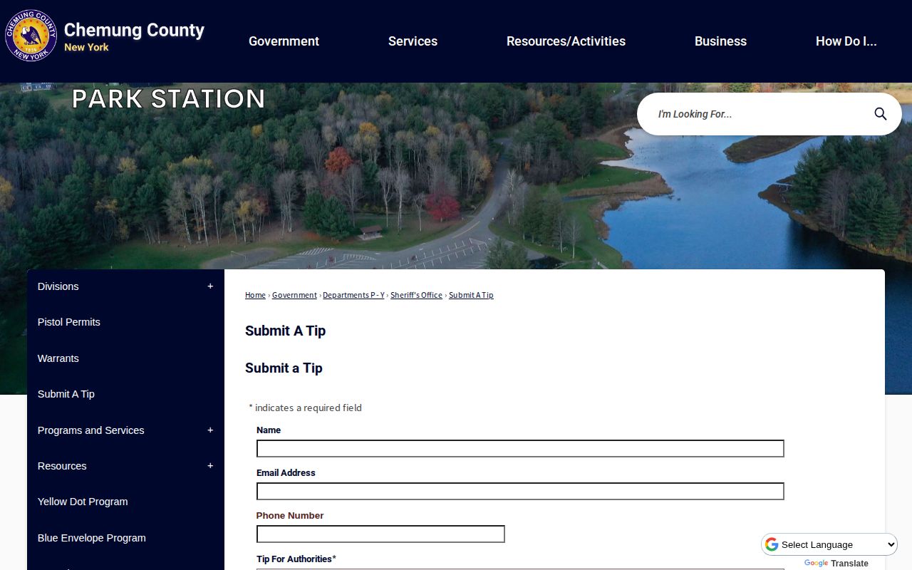 Chemung County warrant tip submission form